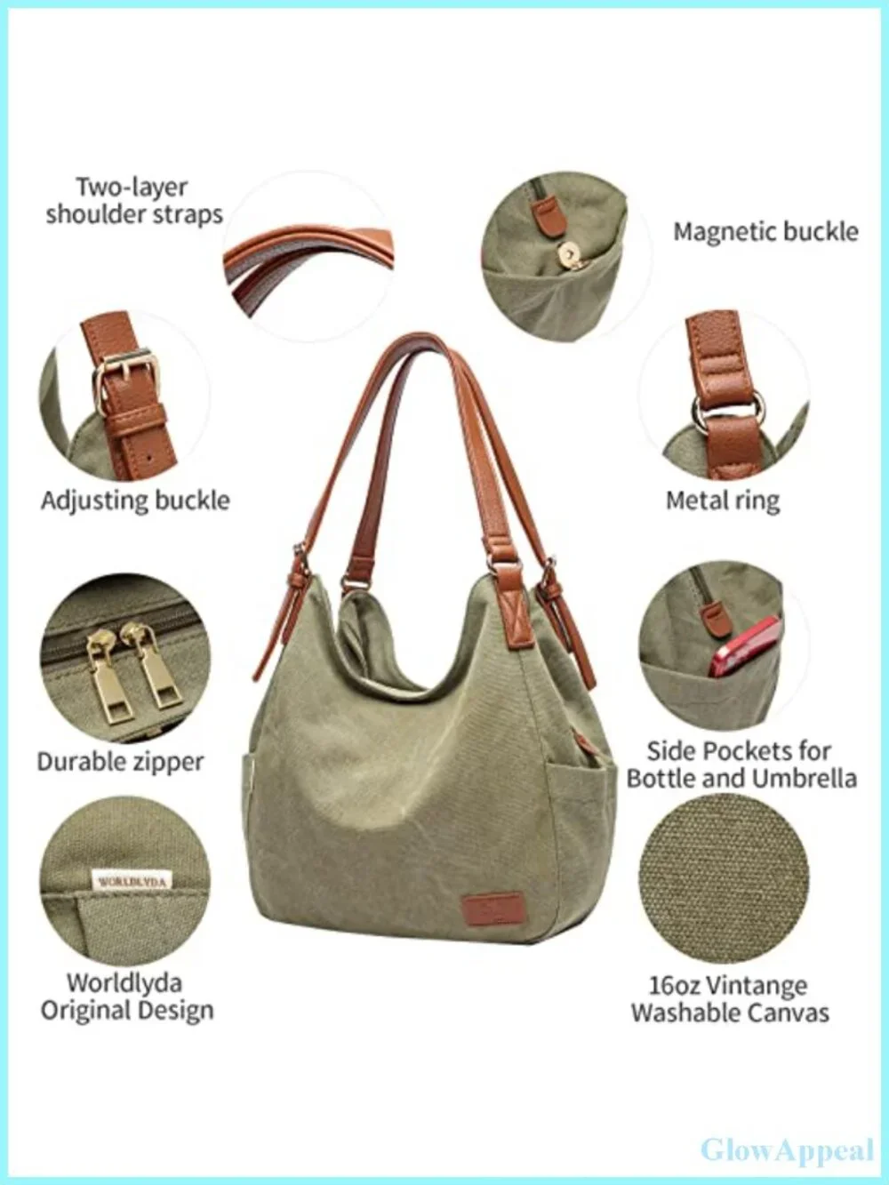 Canvas Hobo Purse Multi Pocket Tote Shoulder Bag with Embroidery Ethnic